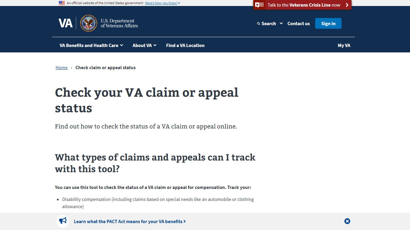 Check Your VA Claim Or Appeal Status | Veterans Affairs